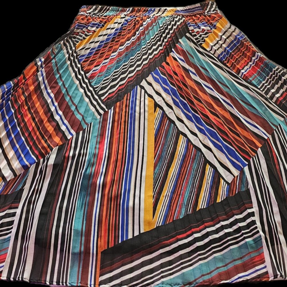 Truly 4 You 3X Rainbow Colorful Strip Maxi Skirt Elastic Waistband Made in India